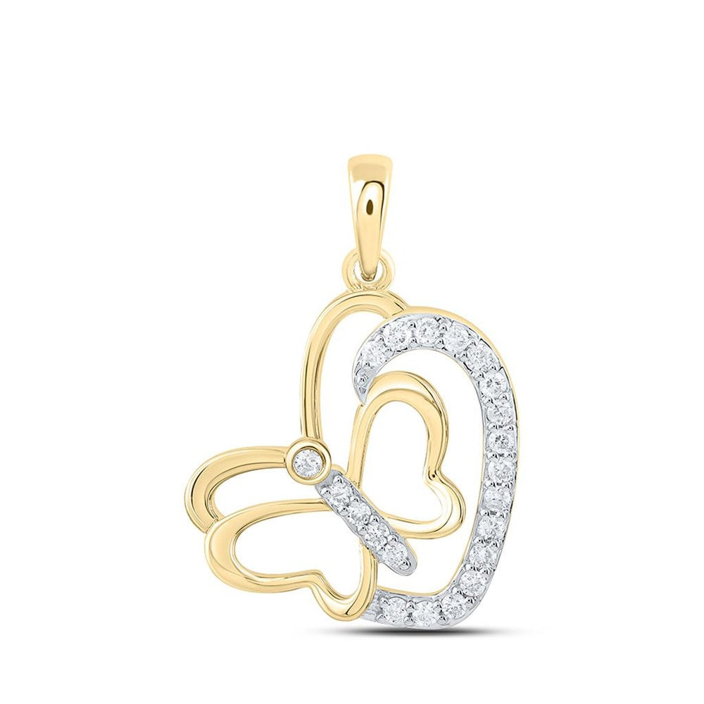Yellow Gold Diamond Butterfly Pendant - 1/6 Carat Total Diamond Weight