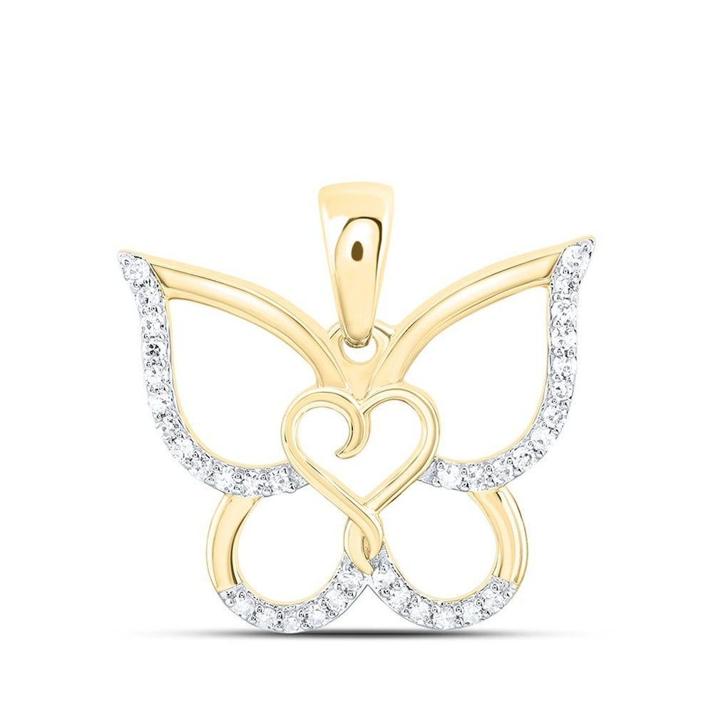 Yellow Gold Diamond Butterfly Pendant - 1/6 Carat Total Diamond Weight