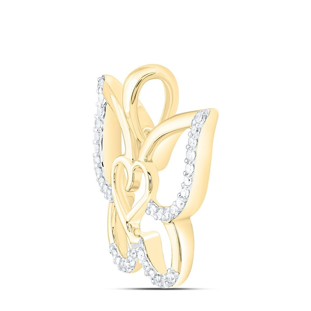 Yellow Gold Diamond Butterfly Pendant - 1/6 Carat Total Diamond Weight