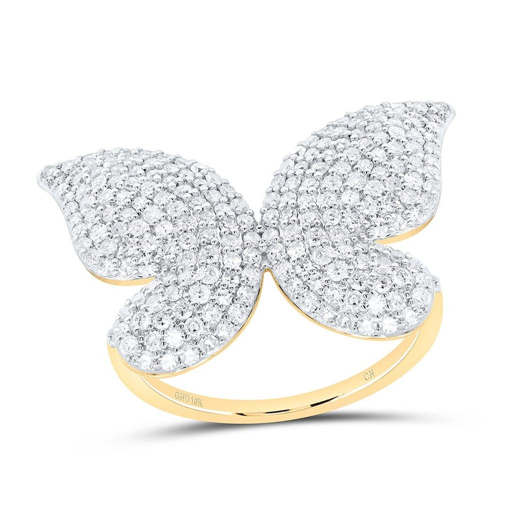Yellow Gold Diamond Butterfly Ring - 1 1/2 Carat Total Diamond Weight