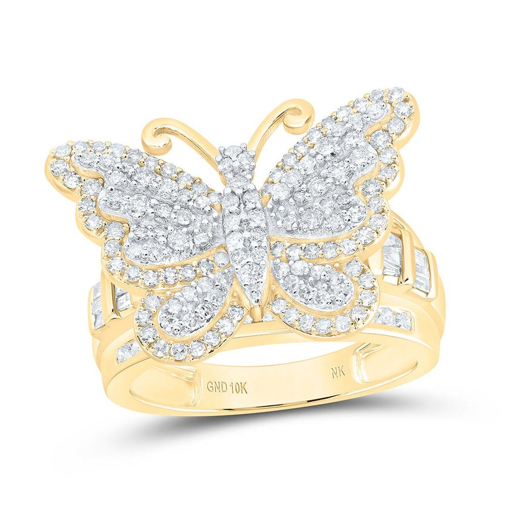 Yellow Gold Diamond Butterfly Ring - 1 1/2 Carat Total Diamond Weight