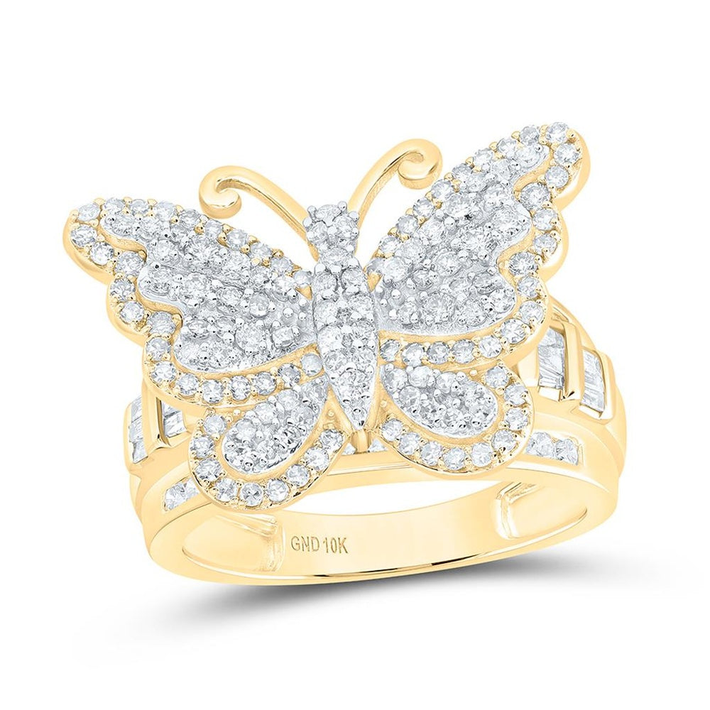 Yellow Gold Diamond Butterfly Ring - 1 1/2 Carat Total Diamond Weight