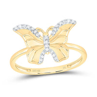 Yellow Gold Diamond Butterfly Ring - 1/10 Carat Total Diamond Weight