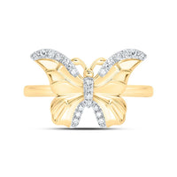 Yellow Gold Diamond Butterfly Ring - 1/10 Carat Total Diamond Weight