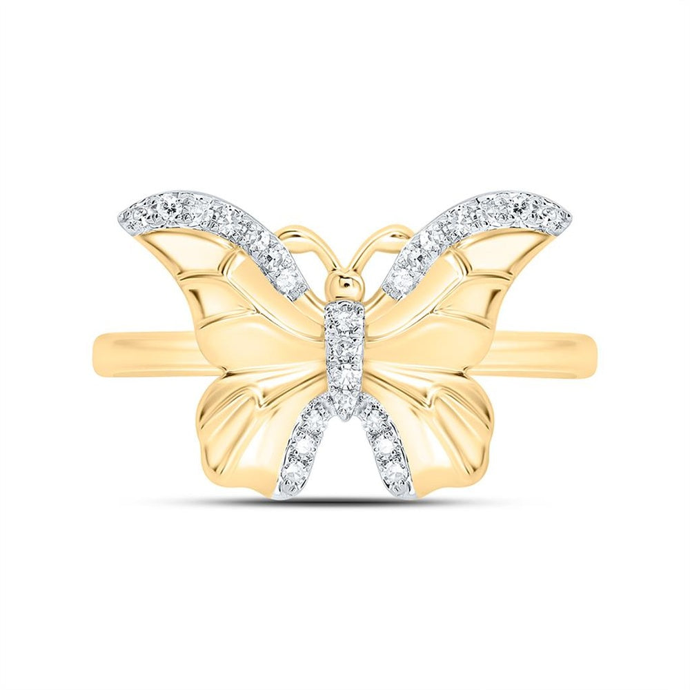 Yellow Gold Diamond Butterfly Ring - 1/10 Carat Total Diamond Weight