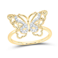 Yellow Gold Diamond Butterfly Ring - 1/10 Carat Total Diamond Weight
