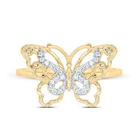 Yellow Gold Diamond Butterfly Ring - 1/10 Carat Total Diamond Weight