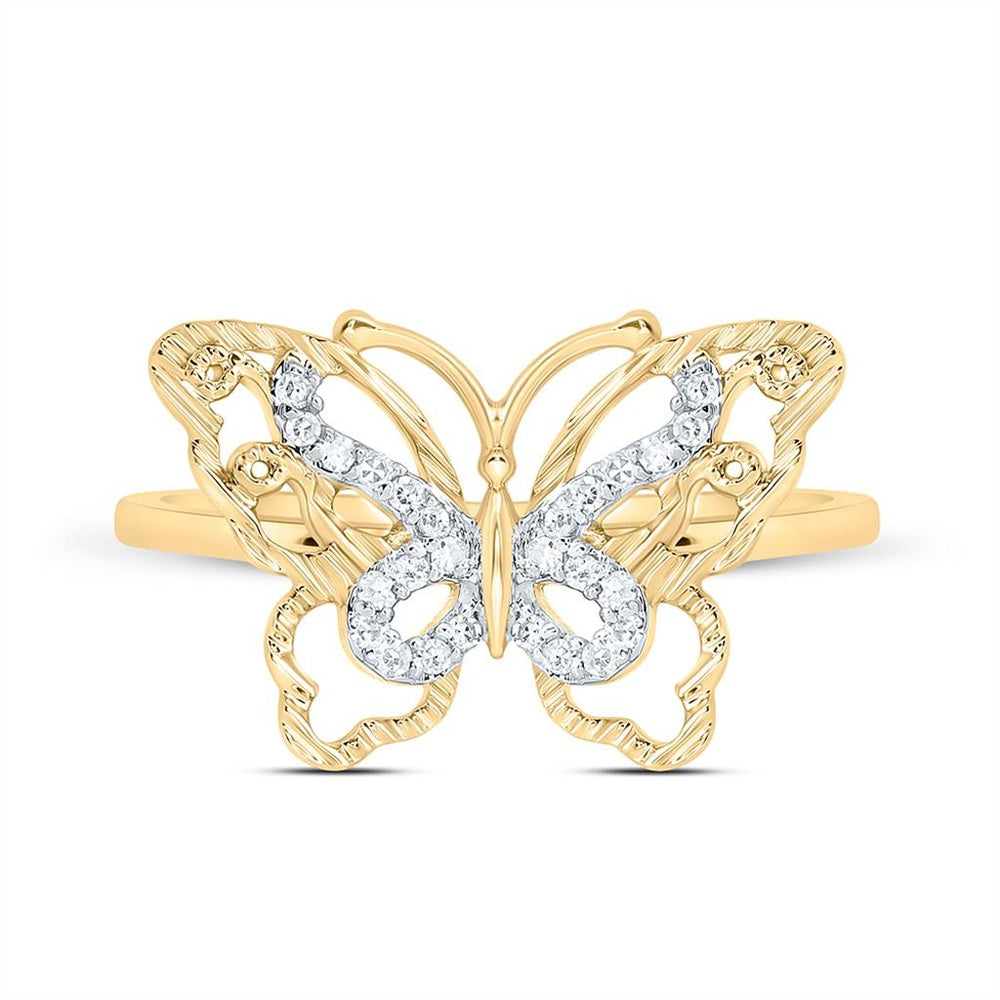 Yellow Gold Diamond Butterfly Ring - 1/10 Carat Total Diamond Weight