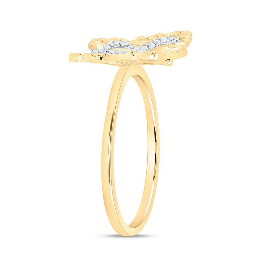 Yellow Gold Diamond Butterfly Ring - 1/10 Carat Total Diamond Weight