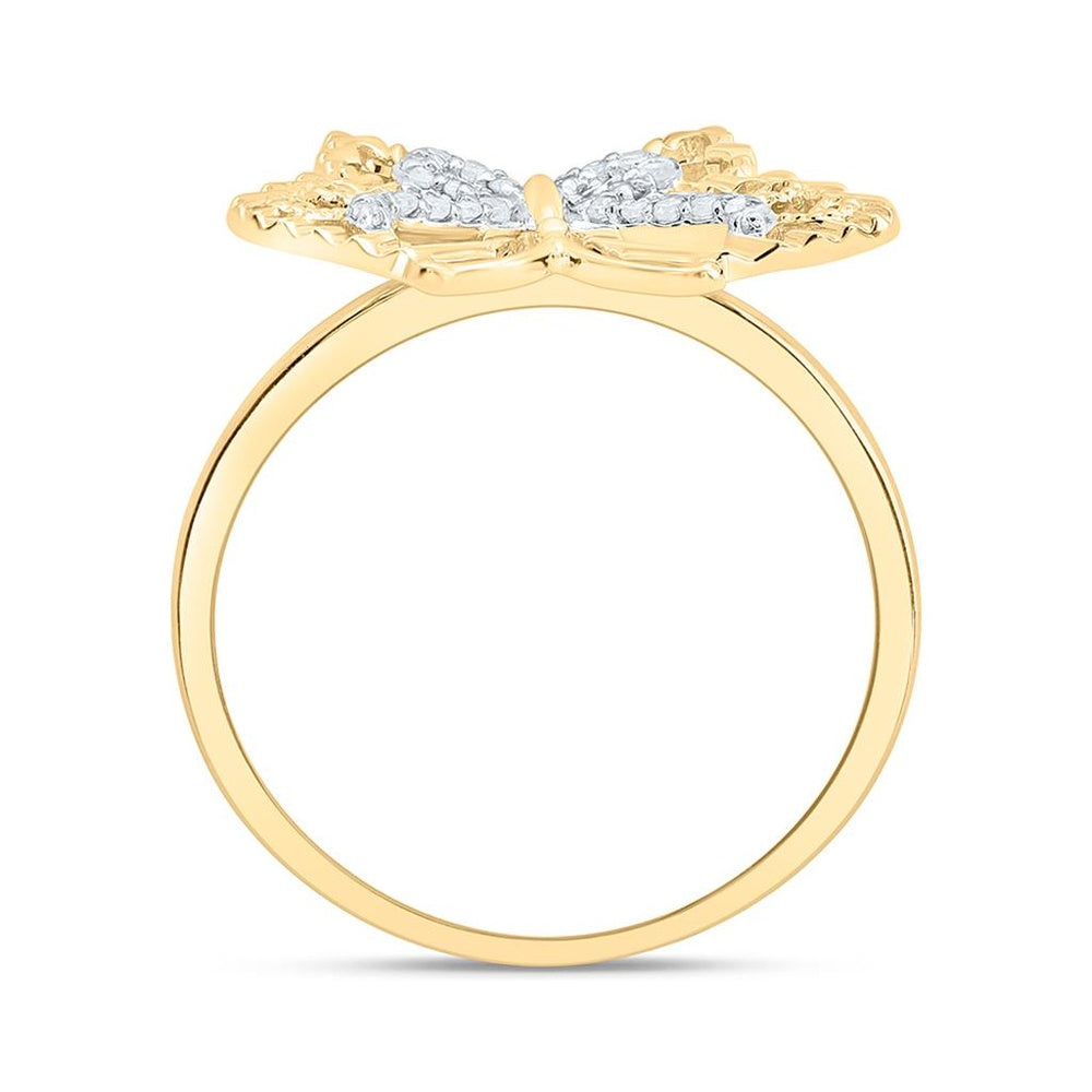 Yellow Gold Diamond Butterfly Ring - 1/10 Carat Total Diamond Weight