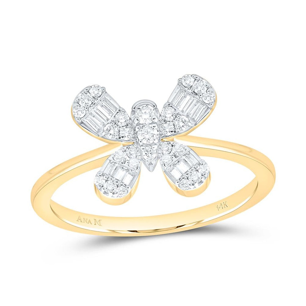 Yellow Gold Diamond Butterfly Ring - 1/3 Carat Total Diamond Weight