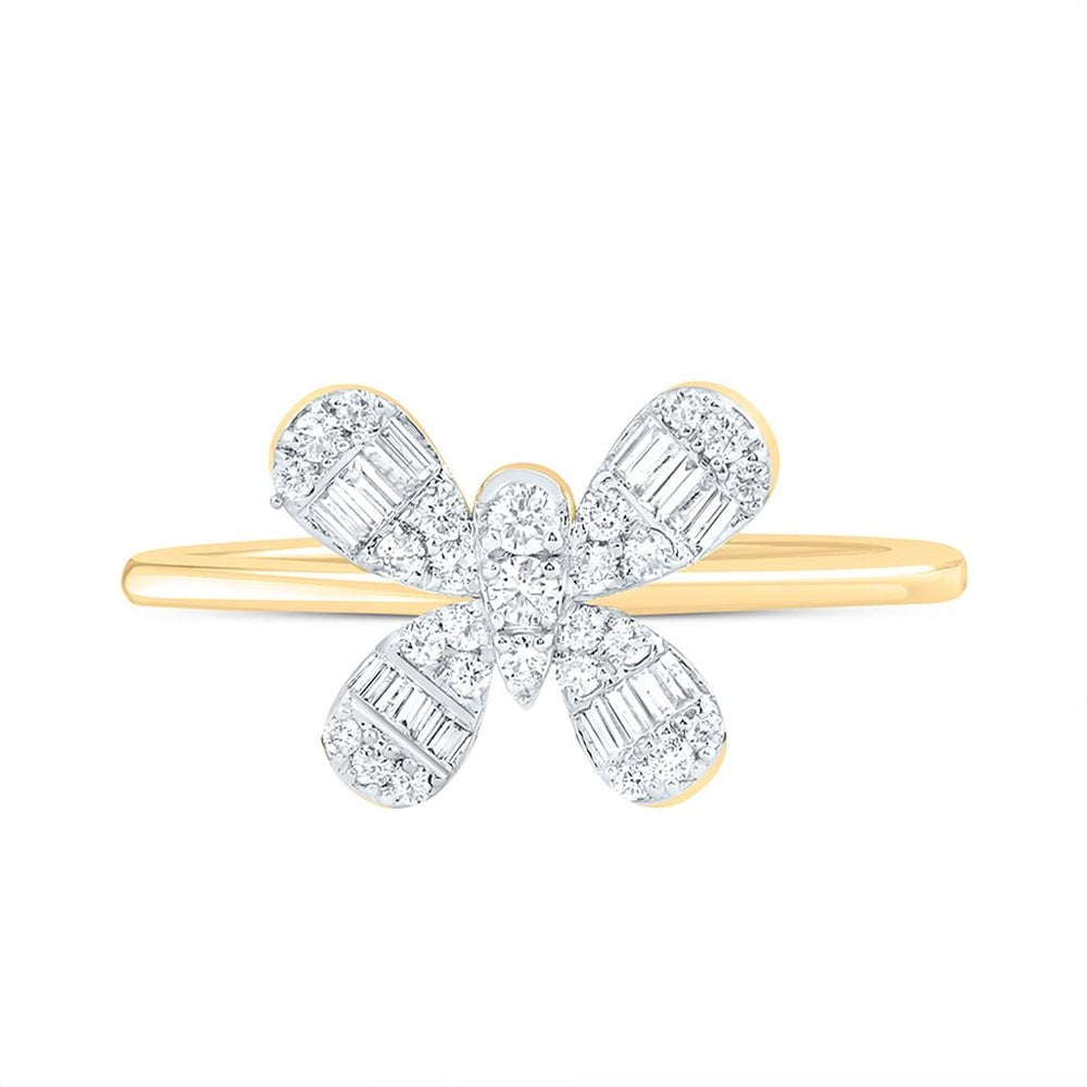 Yellow Gold Diamond Butterfly Ring - 1/3 Carat Total Diamond Weight