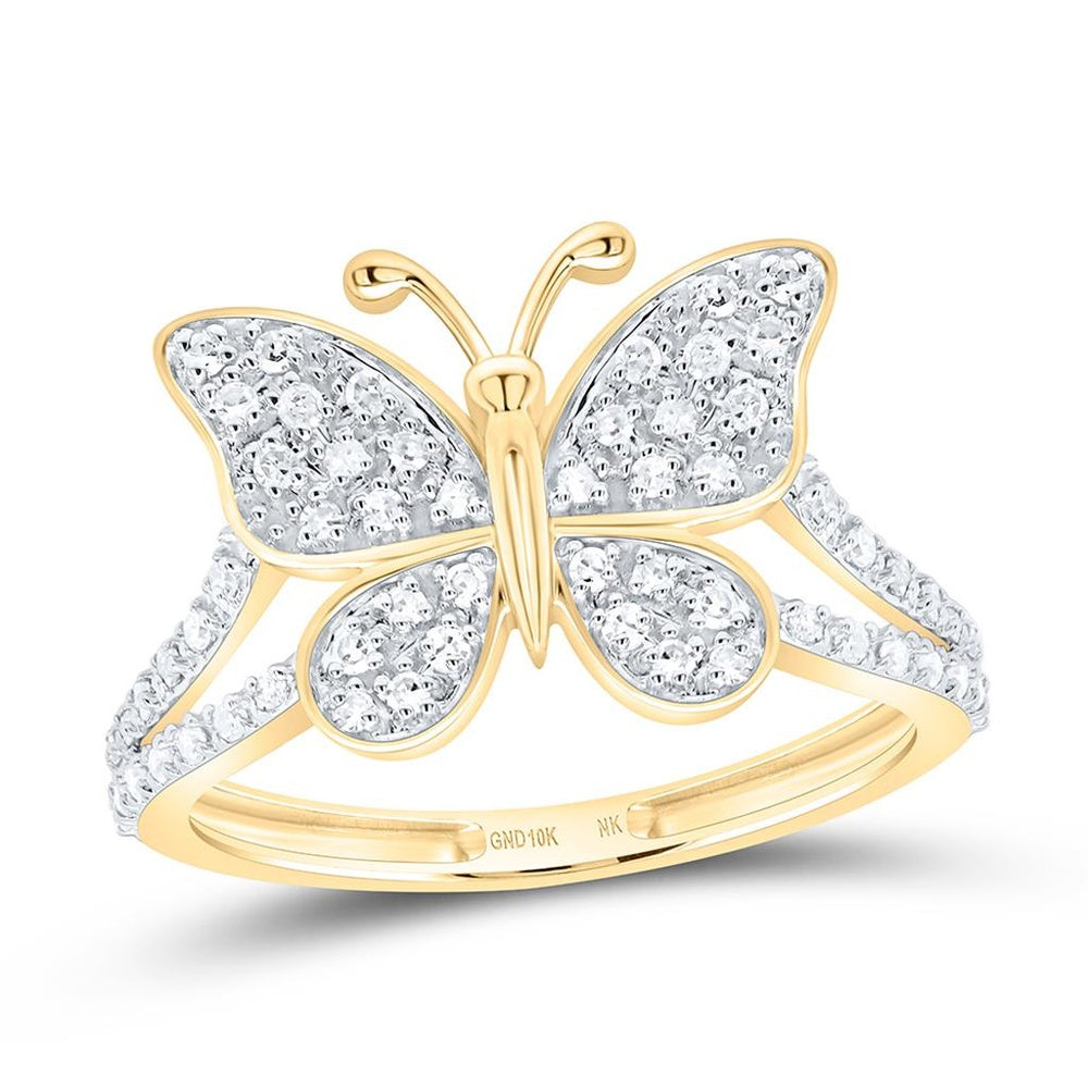 Yellow Gold Diamond Butterfly Ring - 1/4 Carat Total Diamond Weight