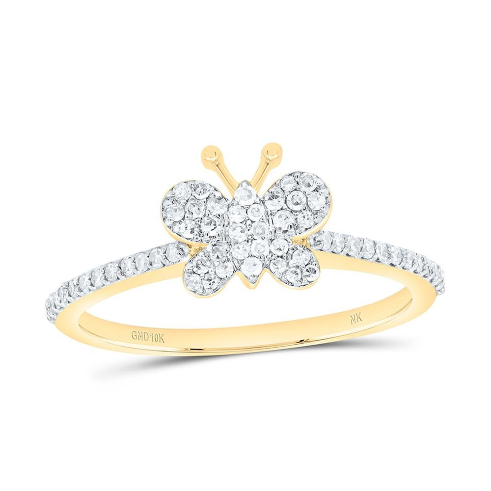 Yellow Gold Diamond Butterfly Ring - 1/4 Carat Total Diamond Weight