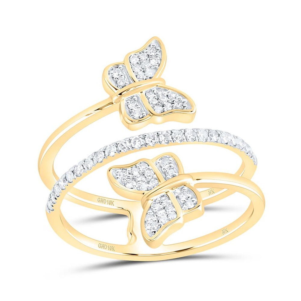 Yellow Gold Diamond Butterfly Ring - 1/4 Carat Total Diamond Weight