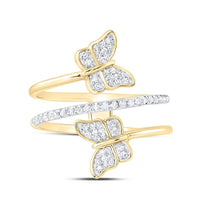 Yellow Gold Diamond Butterfly Ring - 1/4 Carat Total Diamond Weight