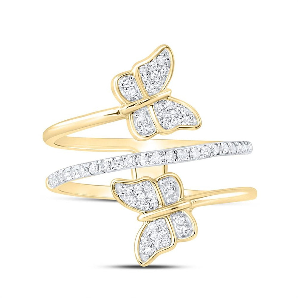 Yellow Gold Diamond Butterfly Ring - 1/4 Carat Total Diamond Weight