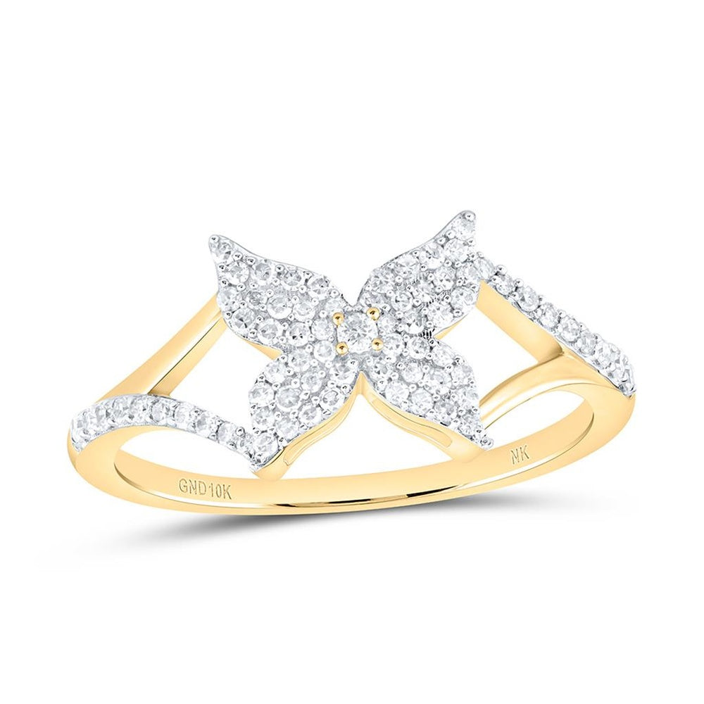 Yellow Gold Diamond Butterfly Ring - 1/4 Carat Total Diamond Weight