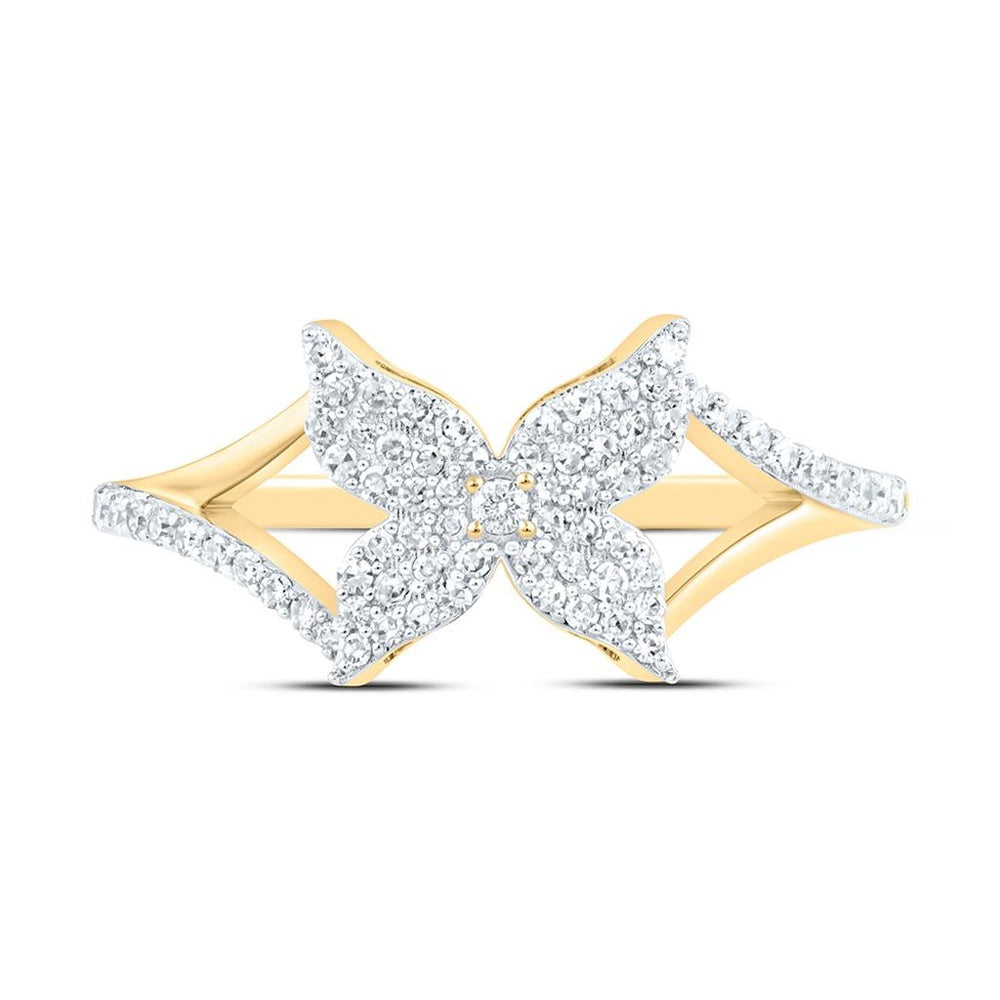 Yellow Gold Diamond Butterfly Ring - 1/4 Carat Total Diamond Weight