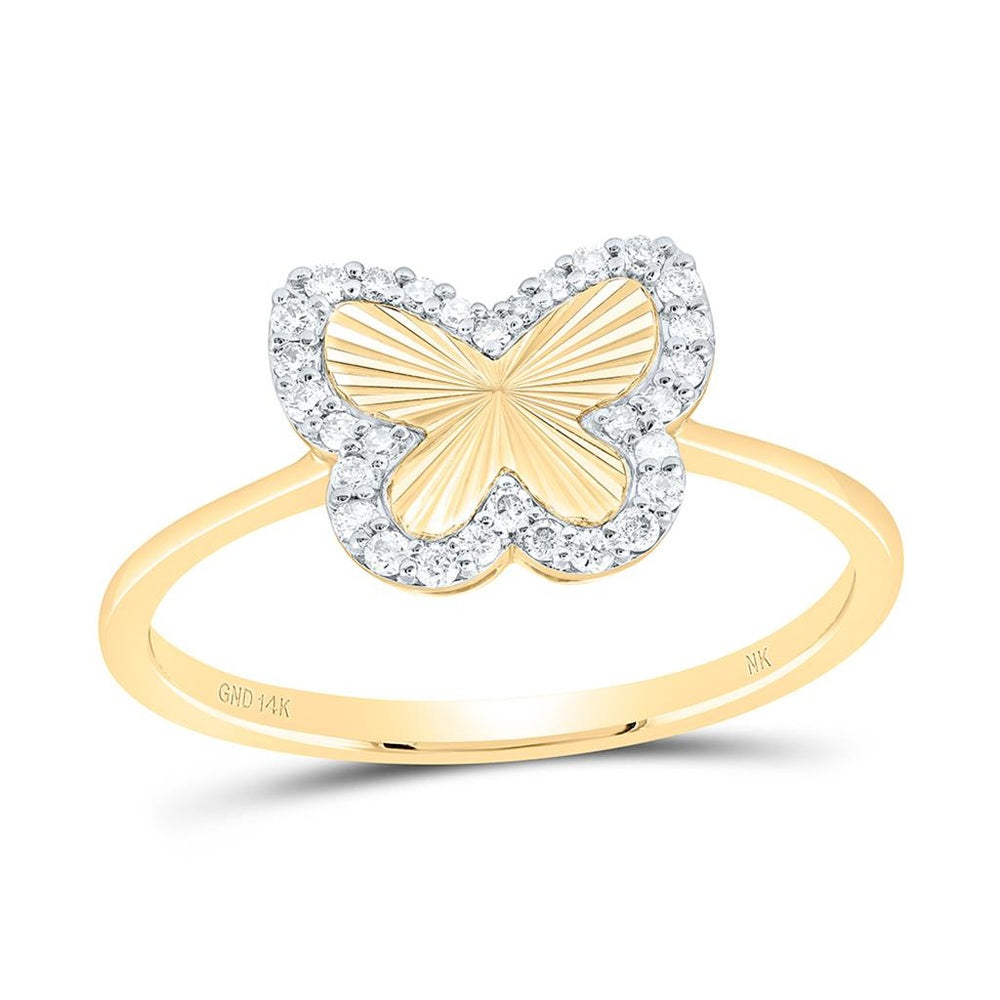 Yellow Gold Diamond Butterfly Ring - 1/5 Carat Total Diamond Weight