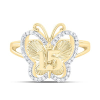 Yellow Gold Diamond Butterfly Ring - 1/6 Carat Total Diamond Weight