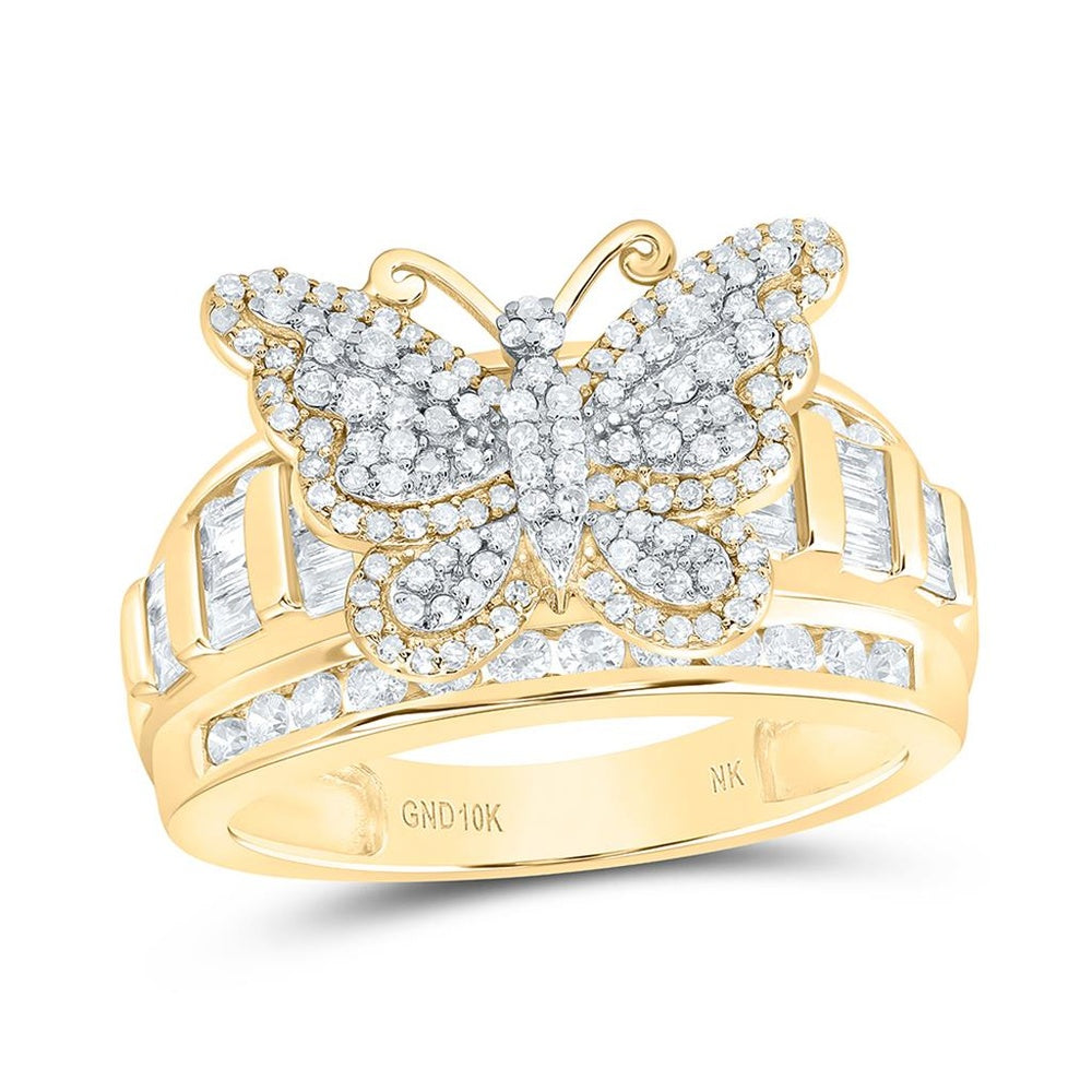 Yellow Gold Diamond Butterfly Ring - 1 Carat Total Diamond Weight