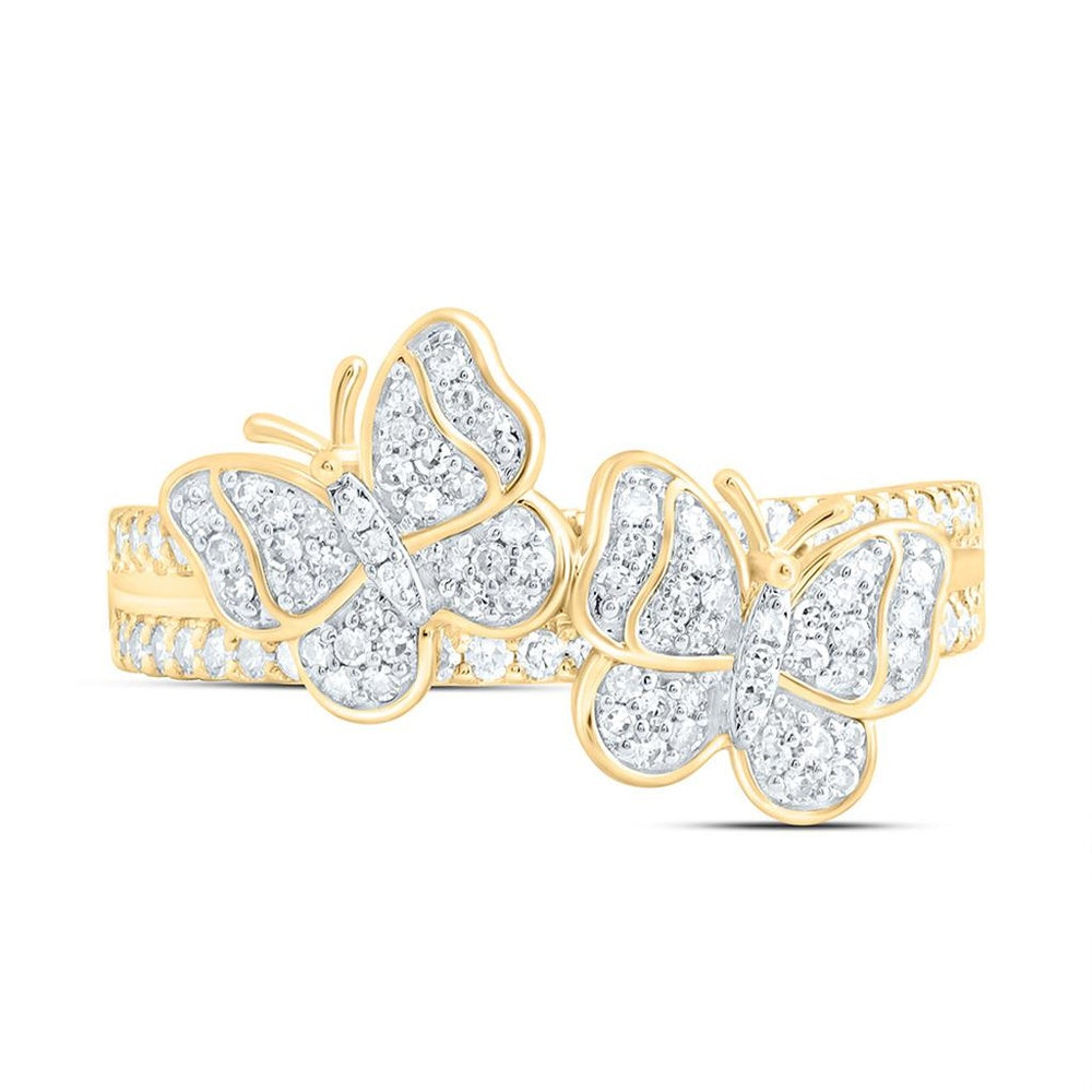 Yellow Gold Diamond Butterfly Ring - 3/8 Carat Total Diamond Weight
