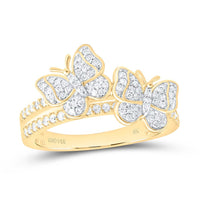 Yellow Gold Diamond Butterfly Ring - 3/8 Carat Total Diamond Weight
