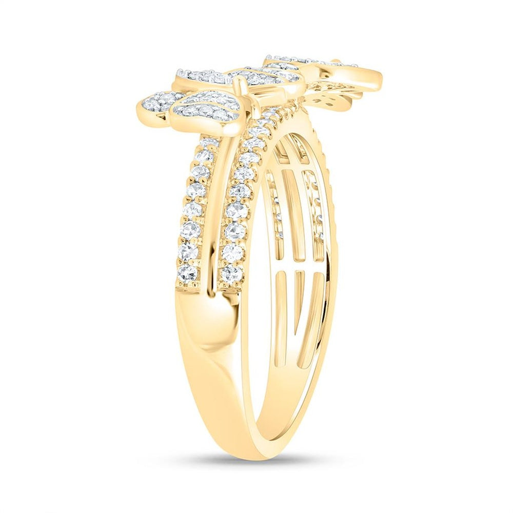 Yellow Gold Diamond Butterfly Ring - 3/8 Carat Total Diamond Weight