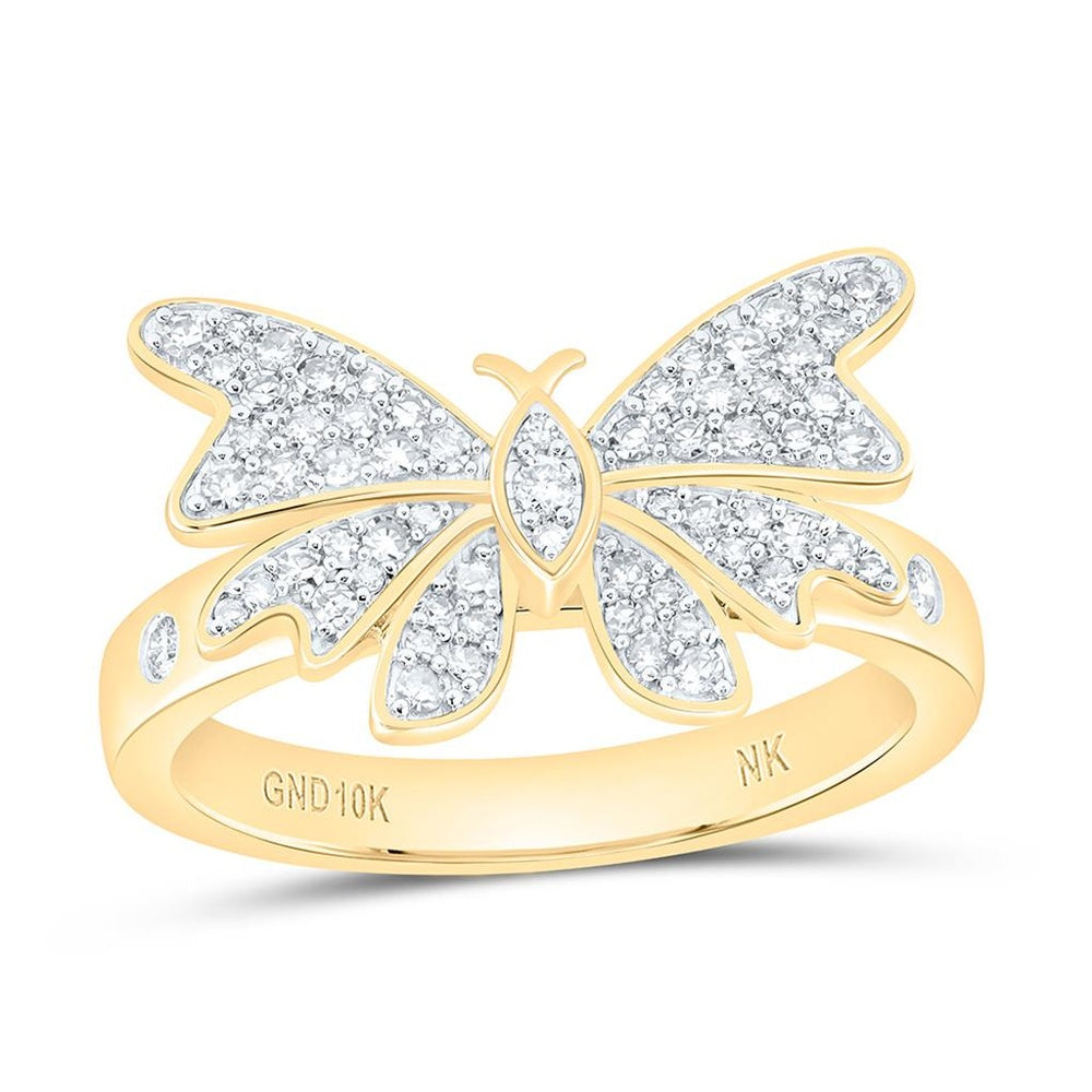 Yellow Gold Diamond Butterfly Ring - 3/8 Carat Total Diamond Weight
