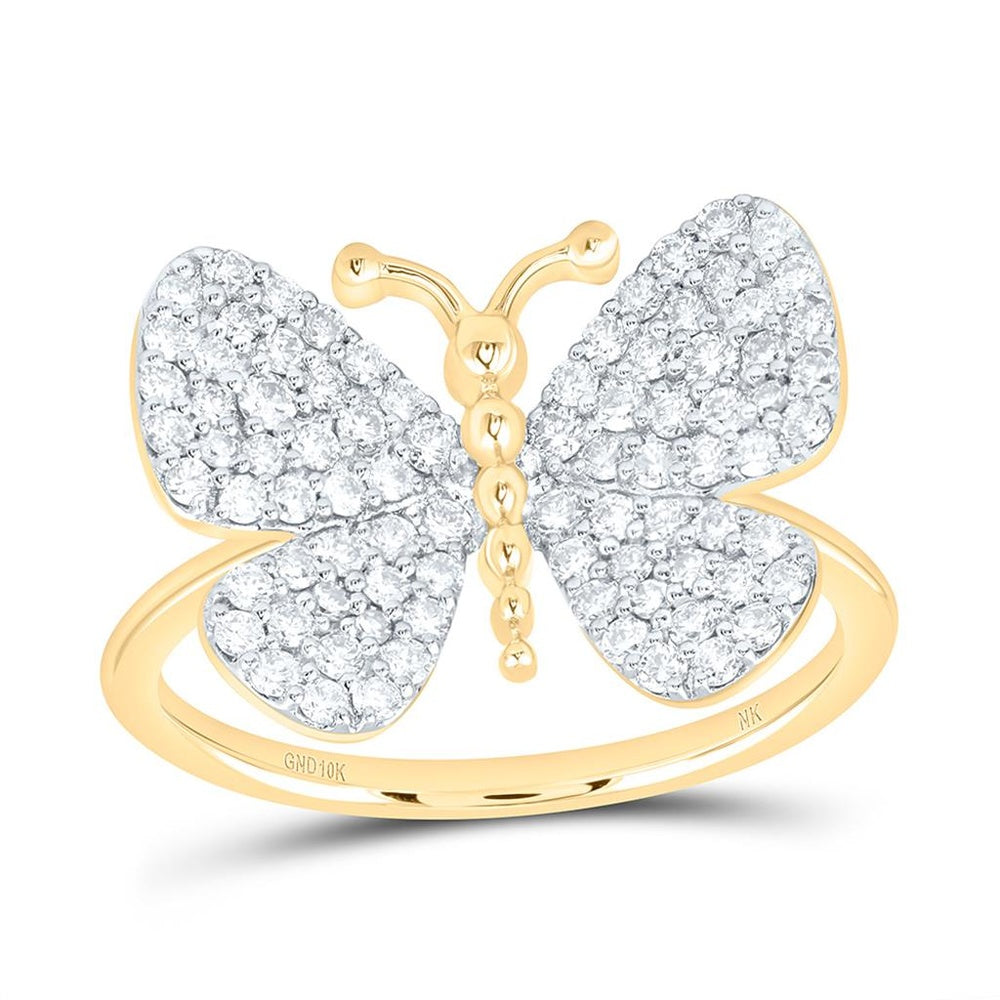 Yellow Gold Diamond Butterfly Ring - 5/8 Carat Total Diamond Weight