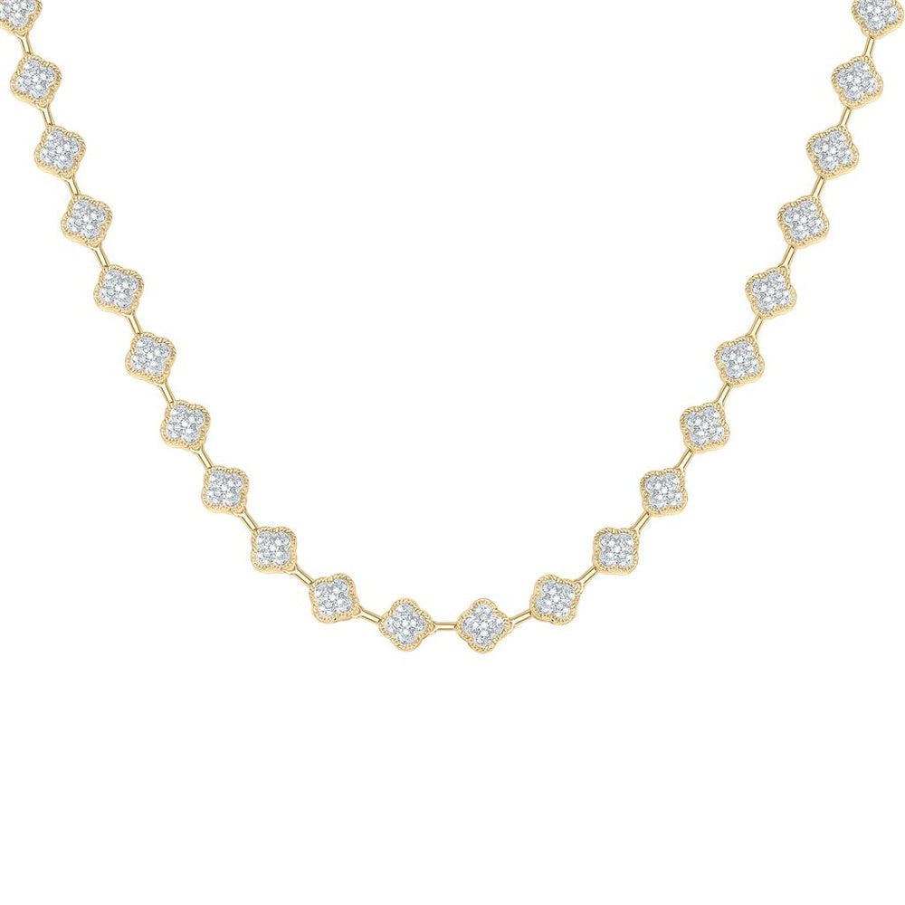 Yellow Gold Diamond Clover 17-Inch Necklace - 1 7/8 Carat Total Diamond Weight
