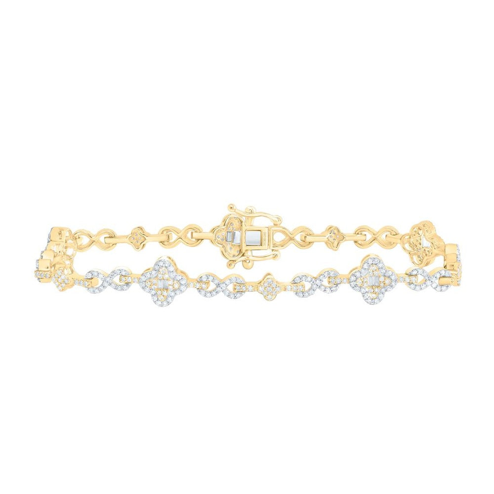 Yellow Gold Diamond Clover 7-Inch Bracelet - 1 5/8 Carat Total Diamond Weight
