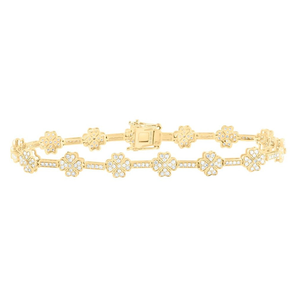 Yellow Gold Diamond Clover Bracelet - 1 1/2 Carat Total Diamond Weight
