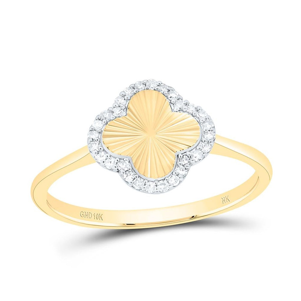 Yellow Gold Diamond Clover Ring - 1/10 Carat Total Diamond Weight