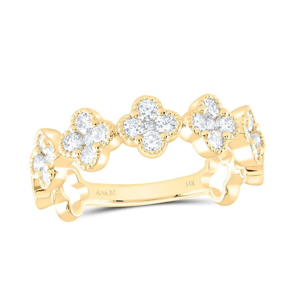 Yellow Gold Diamond Clover Ring - 3/4 Carat Total Diamond Weight
