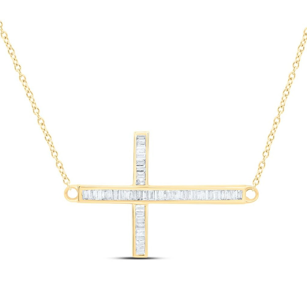 Yellow Gold Diamond Cross 18-Inch Necklace - 1/4 Carat Total Diamond Weight