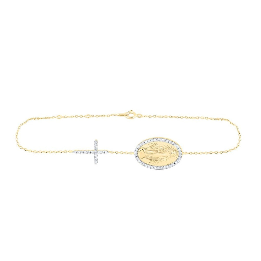 Yellow Gold Diamond Cross 7-Inch Bracelet - 1/4 Carat Total Diamond Weight