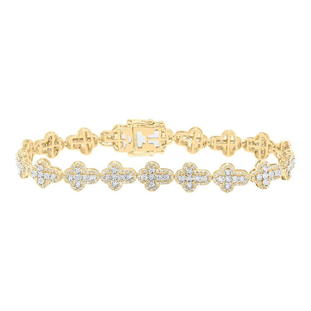 Yellow Gold Diamond Cross 8-Inch Bracelet - 1 1/2 Carat Total Diamond Weight
