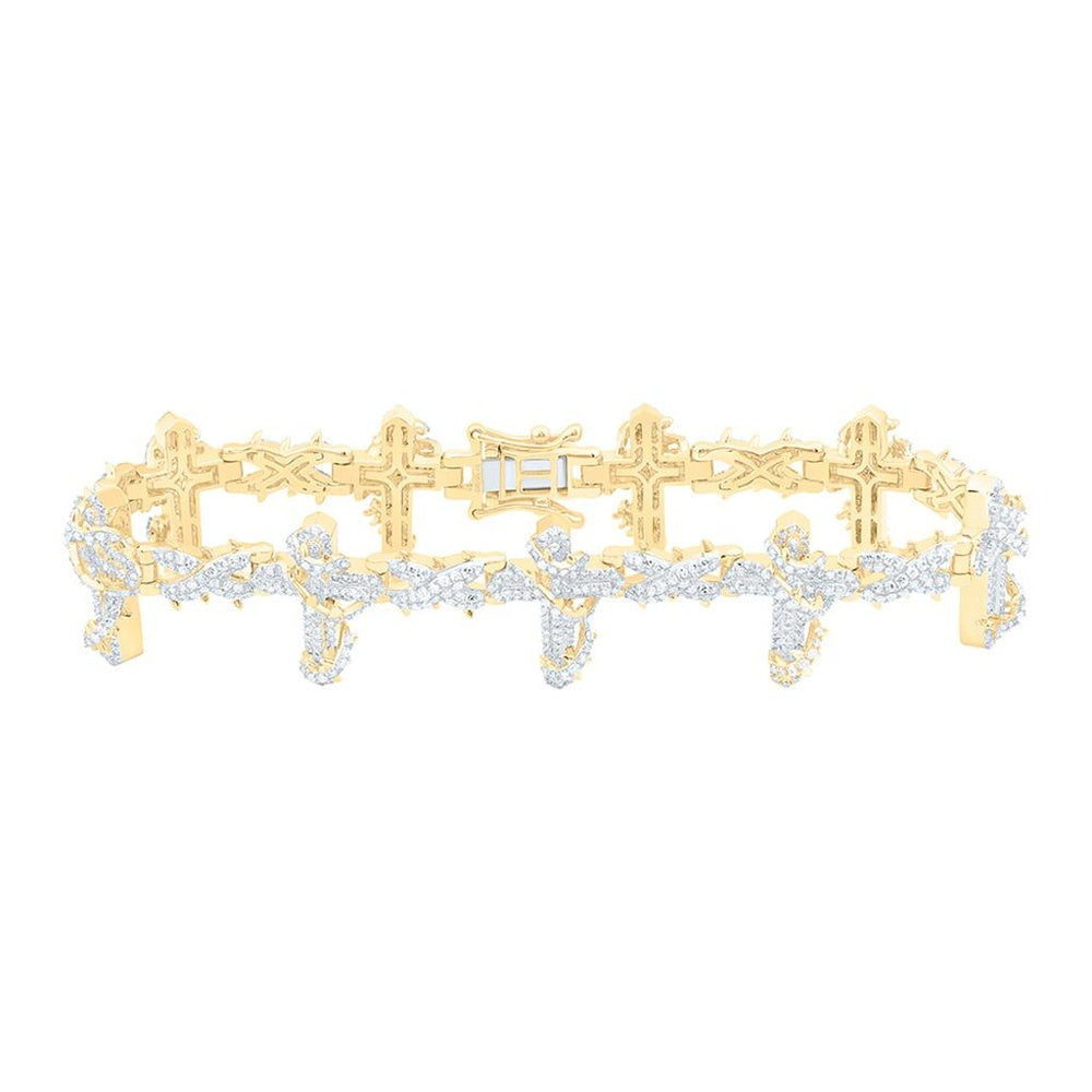 Yellow Gold Diamond Cross 8-Inch Bracelet - 4 1/5 Carat Total Diamond Weight