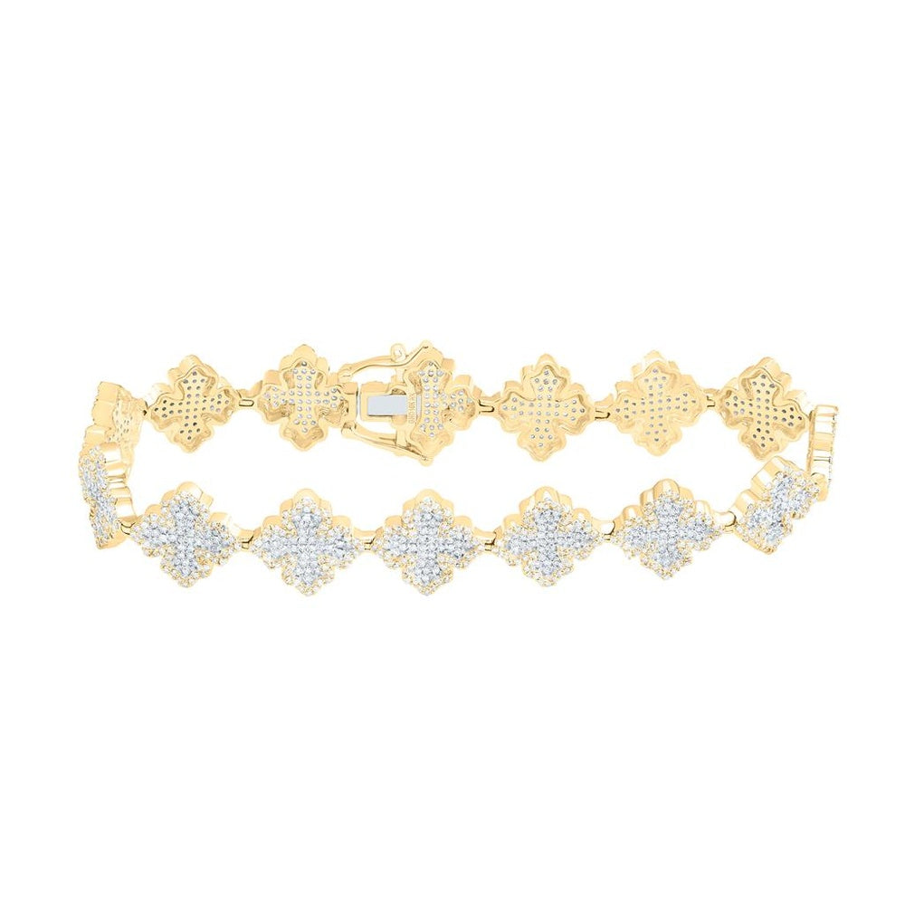 Yellow Gold Diamond Cross 8-Inch Bracelet - 4 Carat Total Diamond Weight
