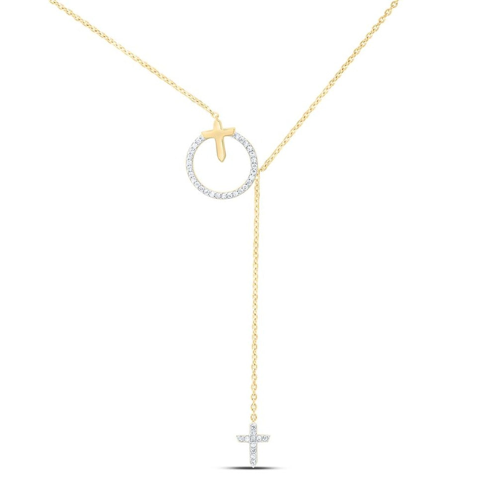 Yellow Gold Diamond Cross Necklace - 1/6 Carat Total Diamond Weight