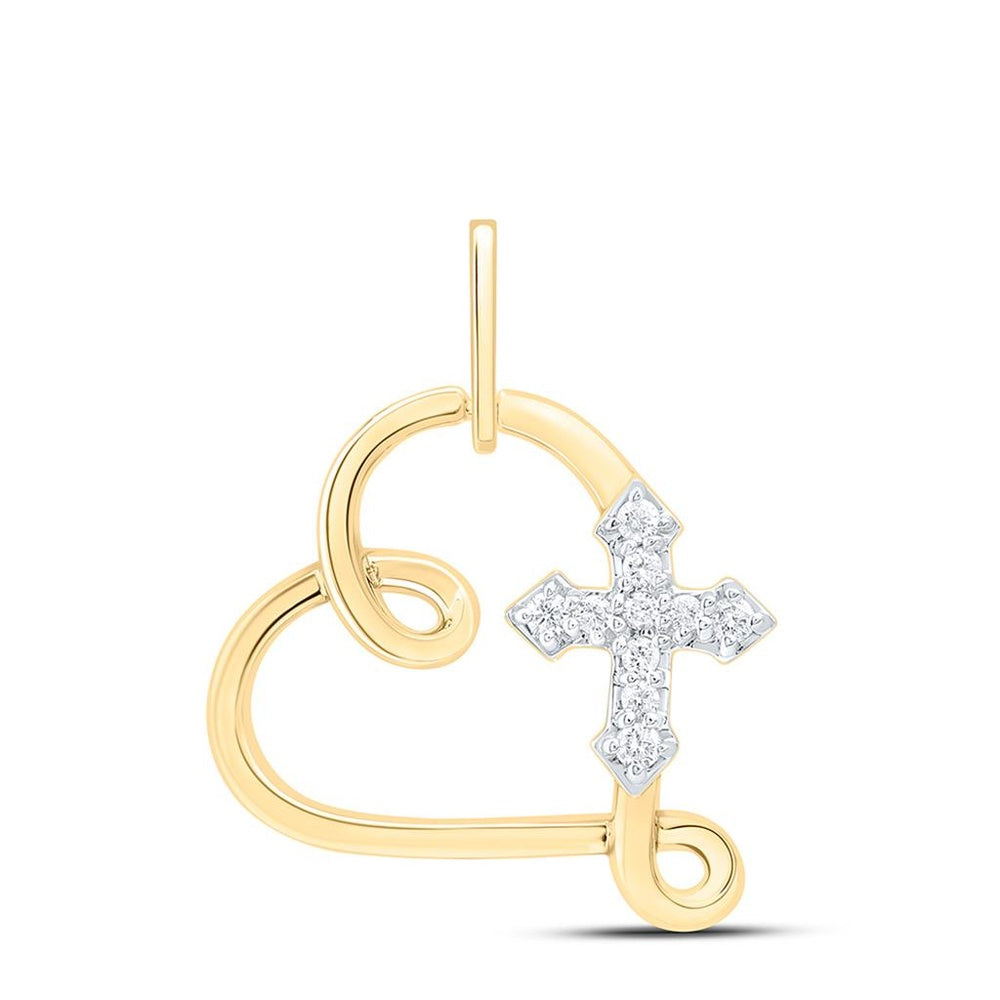 Yellow Gold Diamond Cross Pendant - 1/10 Carat Total Diamond Weight