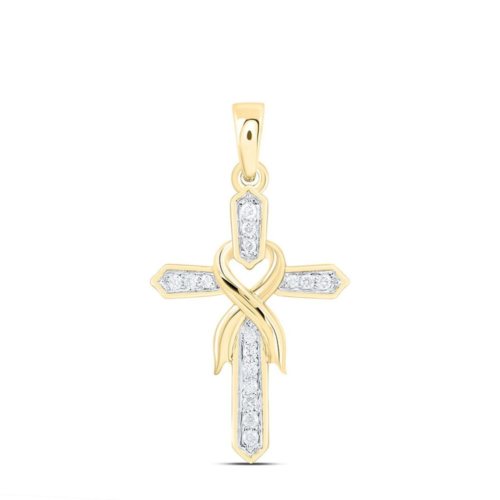 Yellow Gold Diamond Cross Pendant - 1/10 Carat Total Diamond Weight