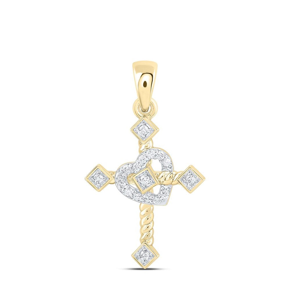 Yellow Gold Diamond Cross Pendant - 1/10 Carat Total Diamond Weight