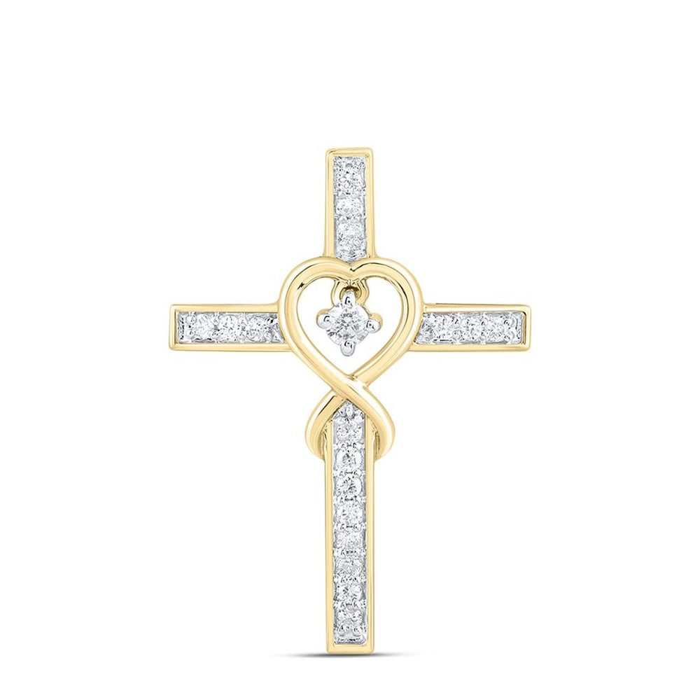 Yellow Gold Diamond Cross Pendant - 1/10 Carat Total Diamond Weight