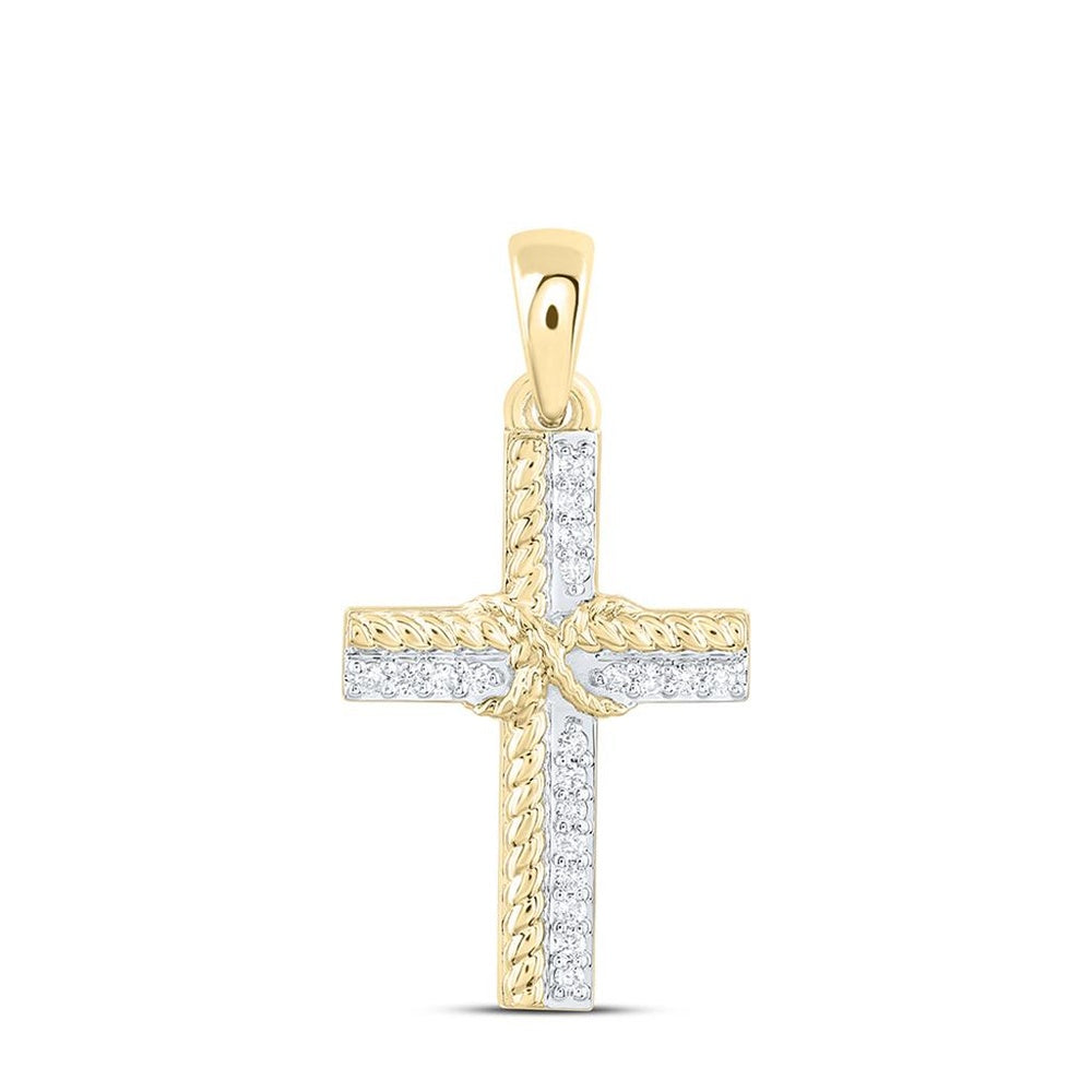 Yellow Gold Diamond Cross Pendant - 1/12 Carat Total Diamond Weight