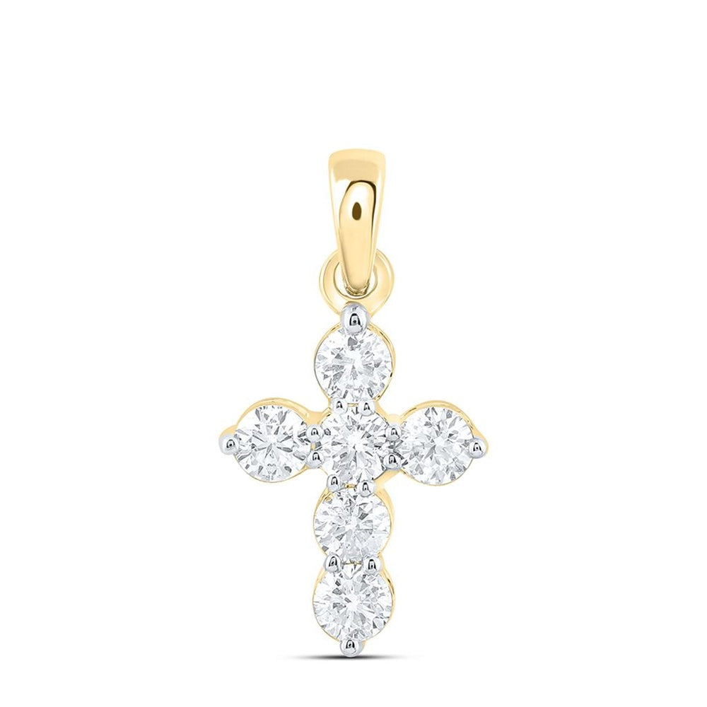 Yellow Gold Diamond Cross Pendant - 1/2 Carat Total Diamond Weight