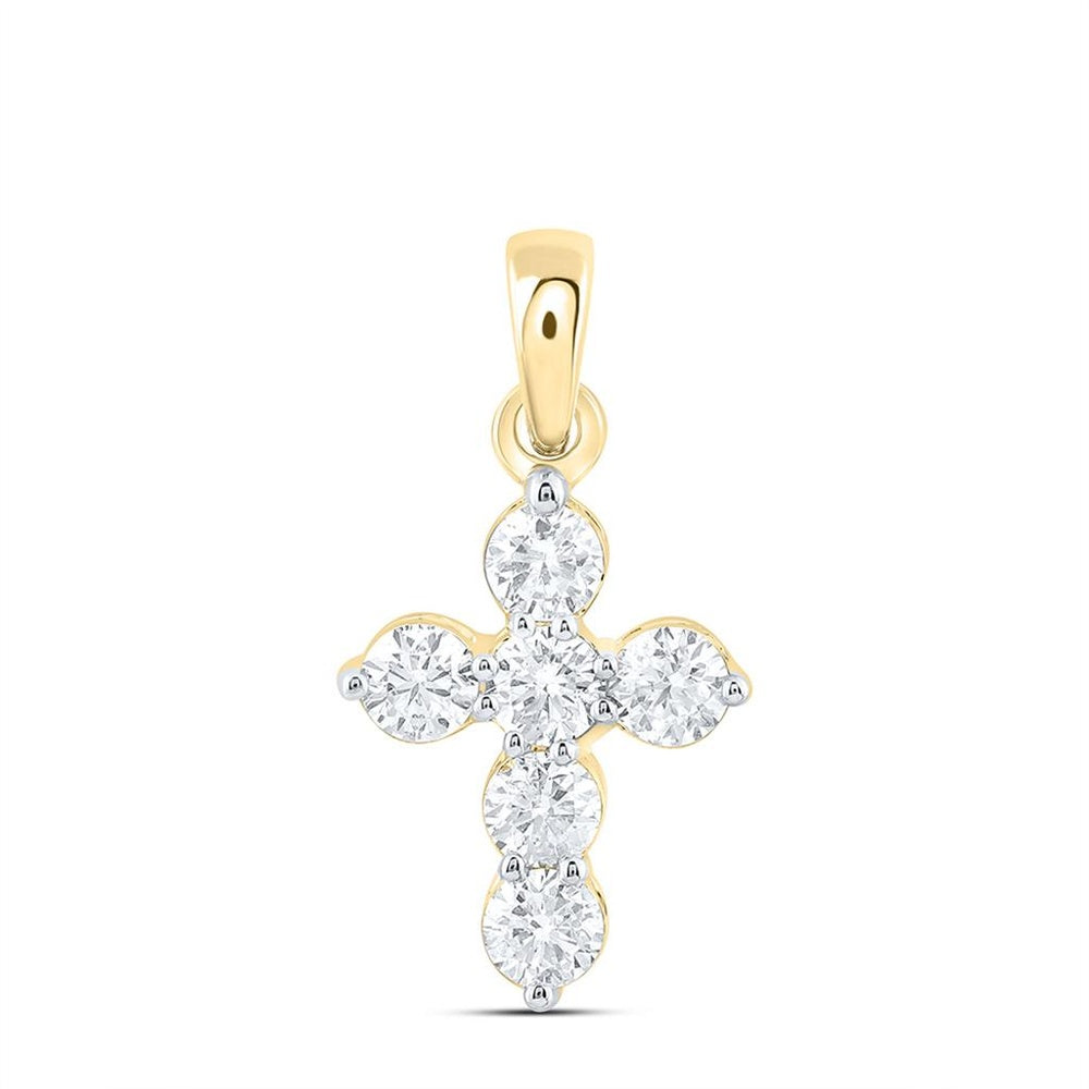 Yellow Gold Diamond Cross Pendant - 1/2 Carat Total Diamond Weight