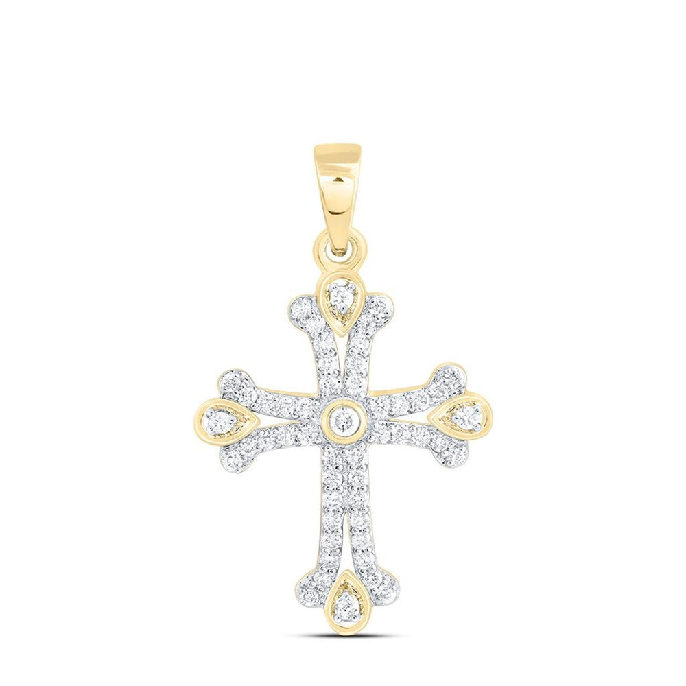 Yellow Gold Diamond Cross Pendant - 1/4 Carat Total Diamond Weight